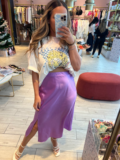 Lavender silky midi skirt