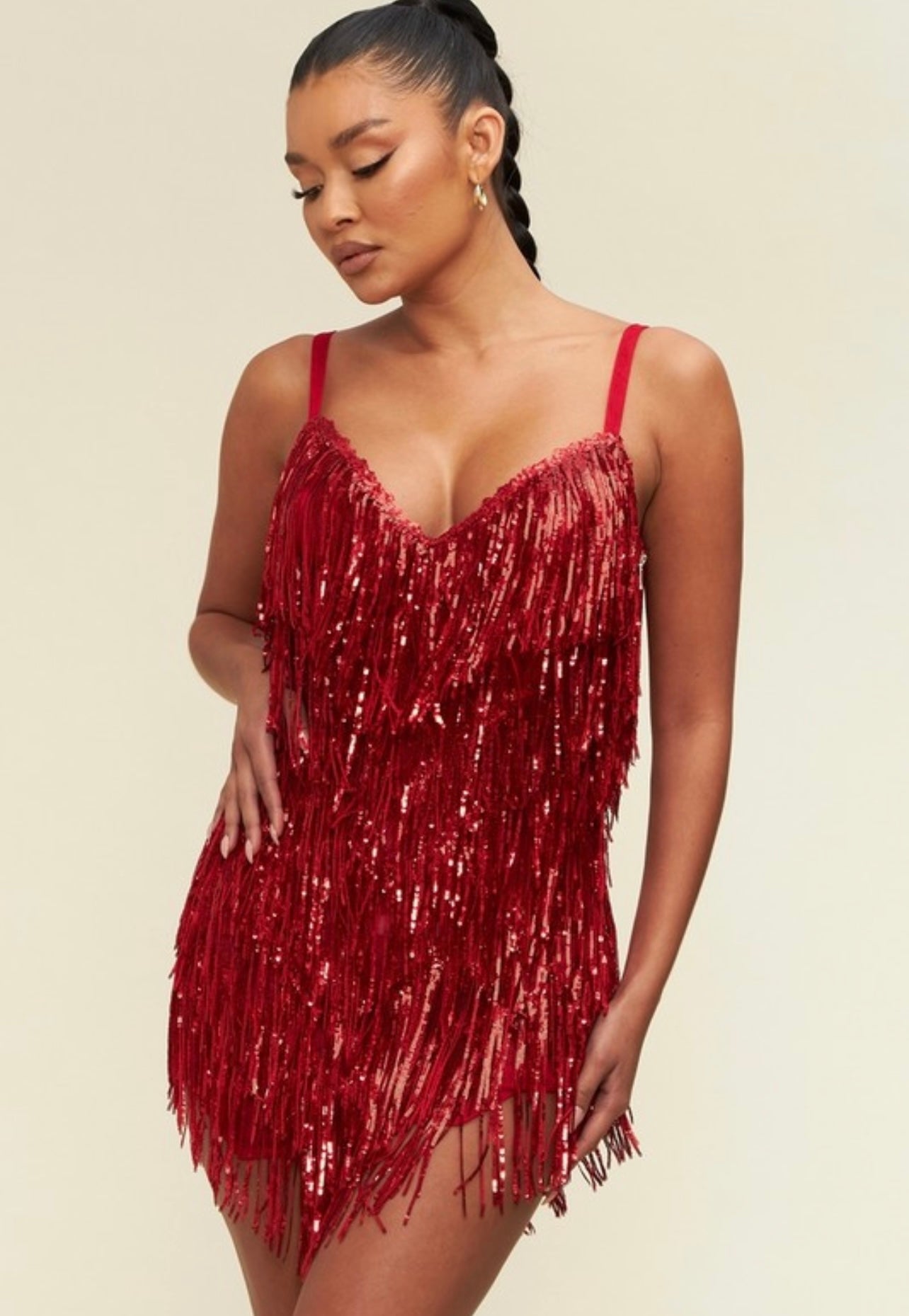 Red fringed sequins dress