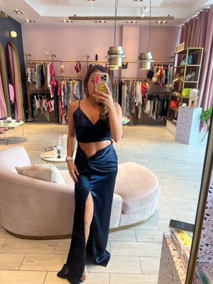 Navy cut out silky dress