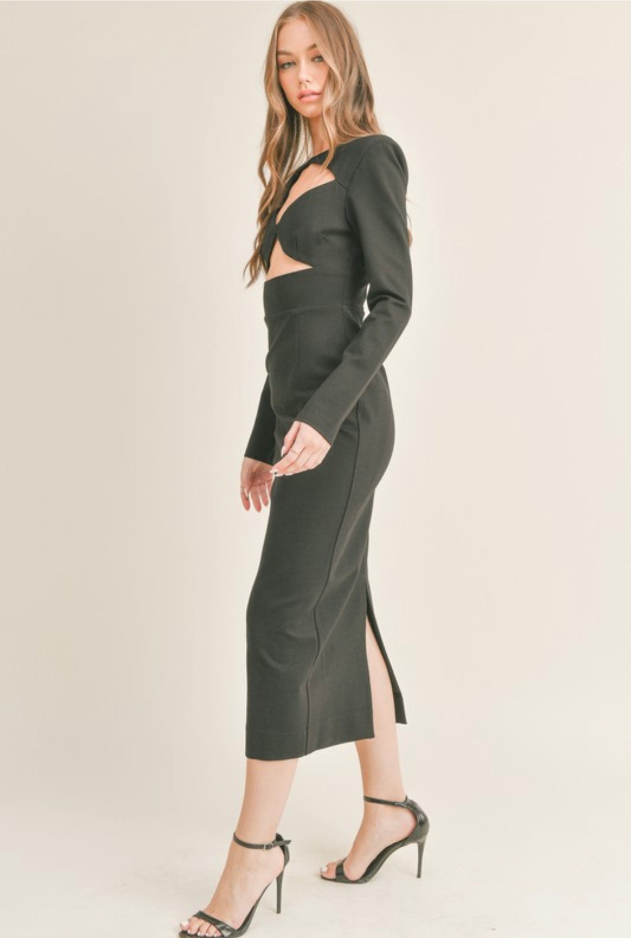 Black cut out midi dress