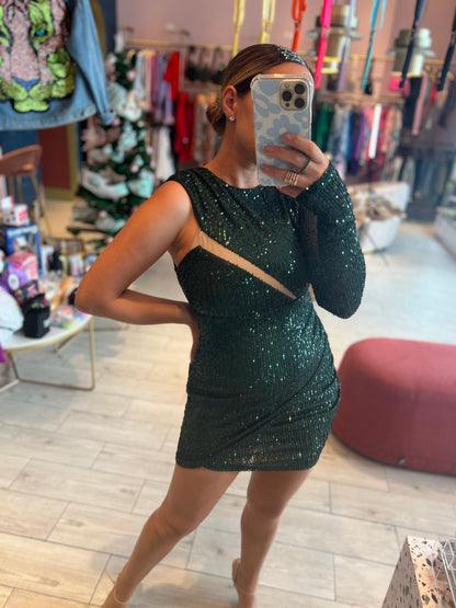 Green hunter cut out sequins dress