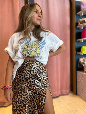 Animal printed silky midi skirt