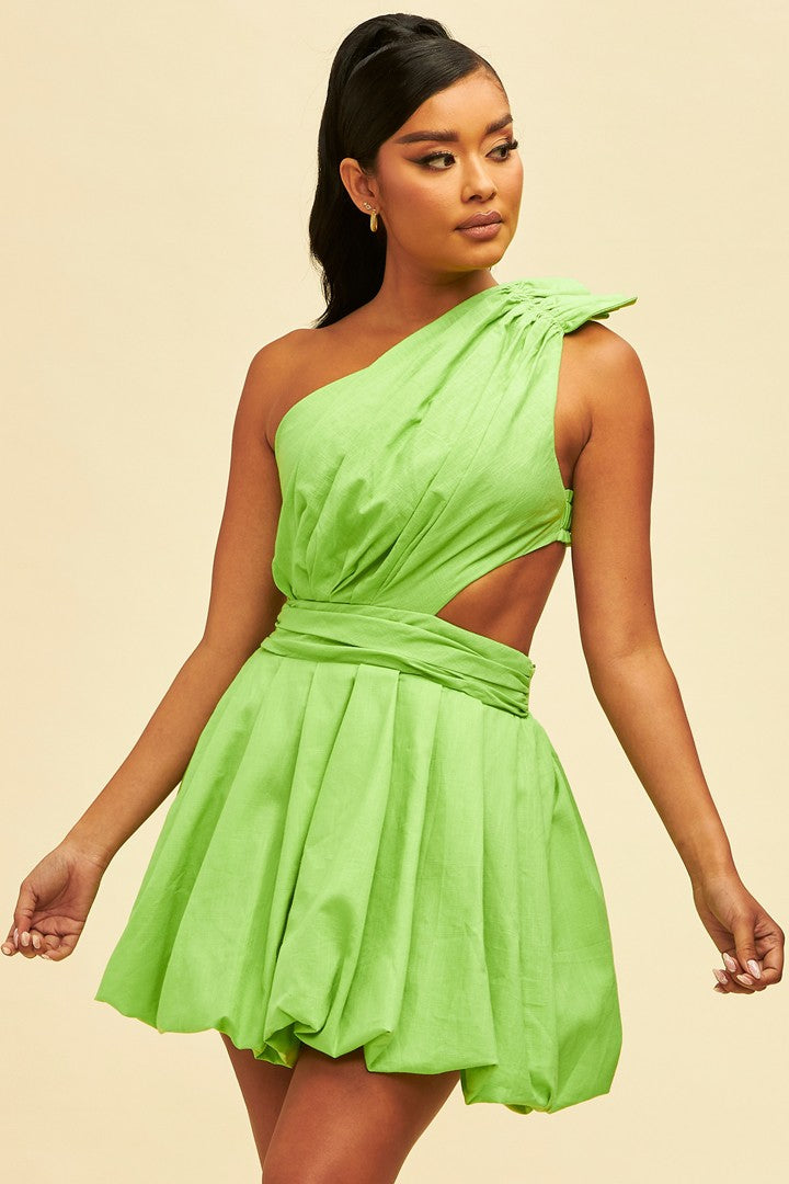 Lime cut out puffy dress