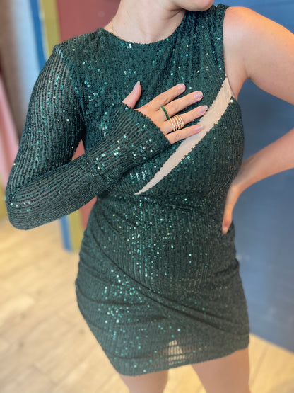 Green hunter cut out sequins dress