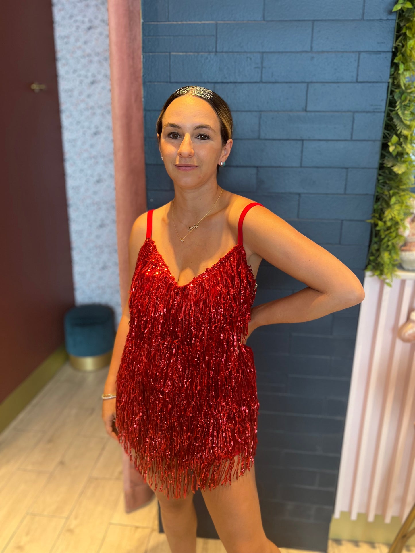 Red fringed sequins dress