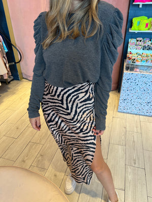 Zebra printed midi skirt
