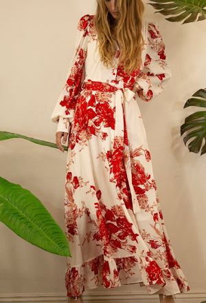 Red floral maxi dress