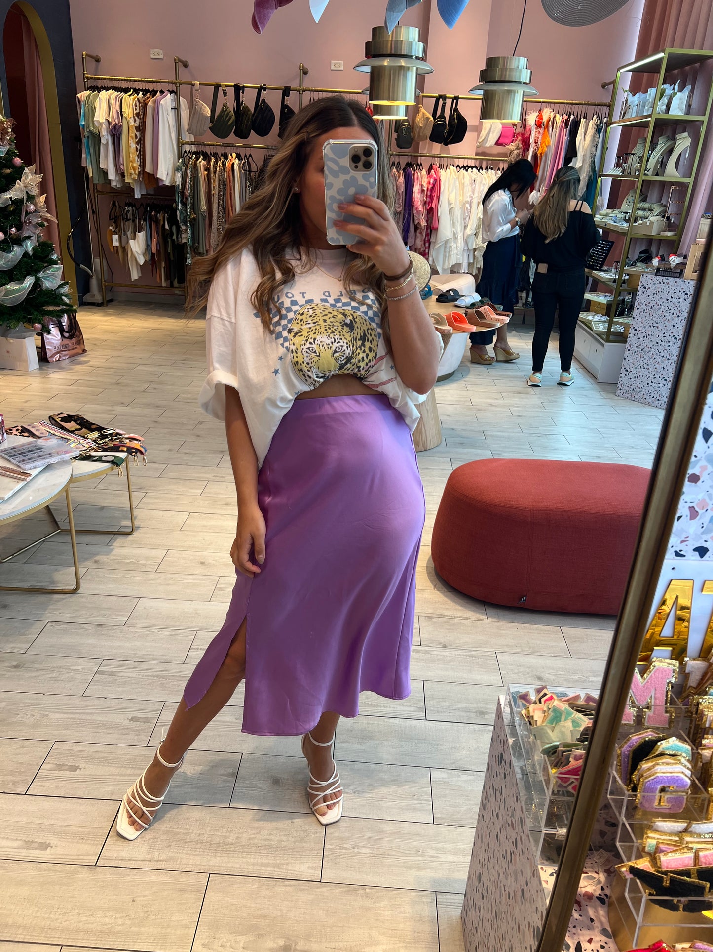 Lavender silky midi skirt