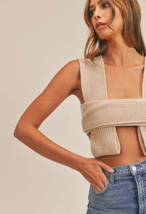 Taupe knitted wrap around top