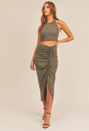 Olive Ruched skirt set