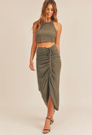 Olive Ruched skirt set