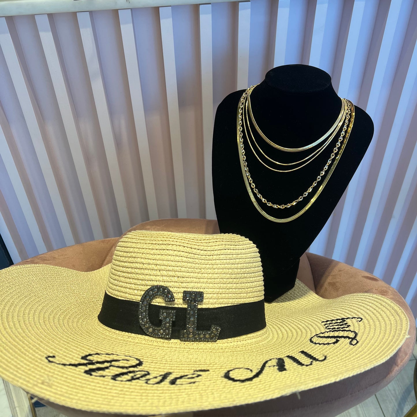 Beige rose all day straw hat