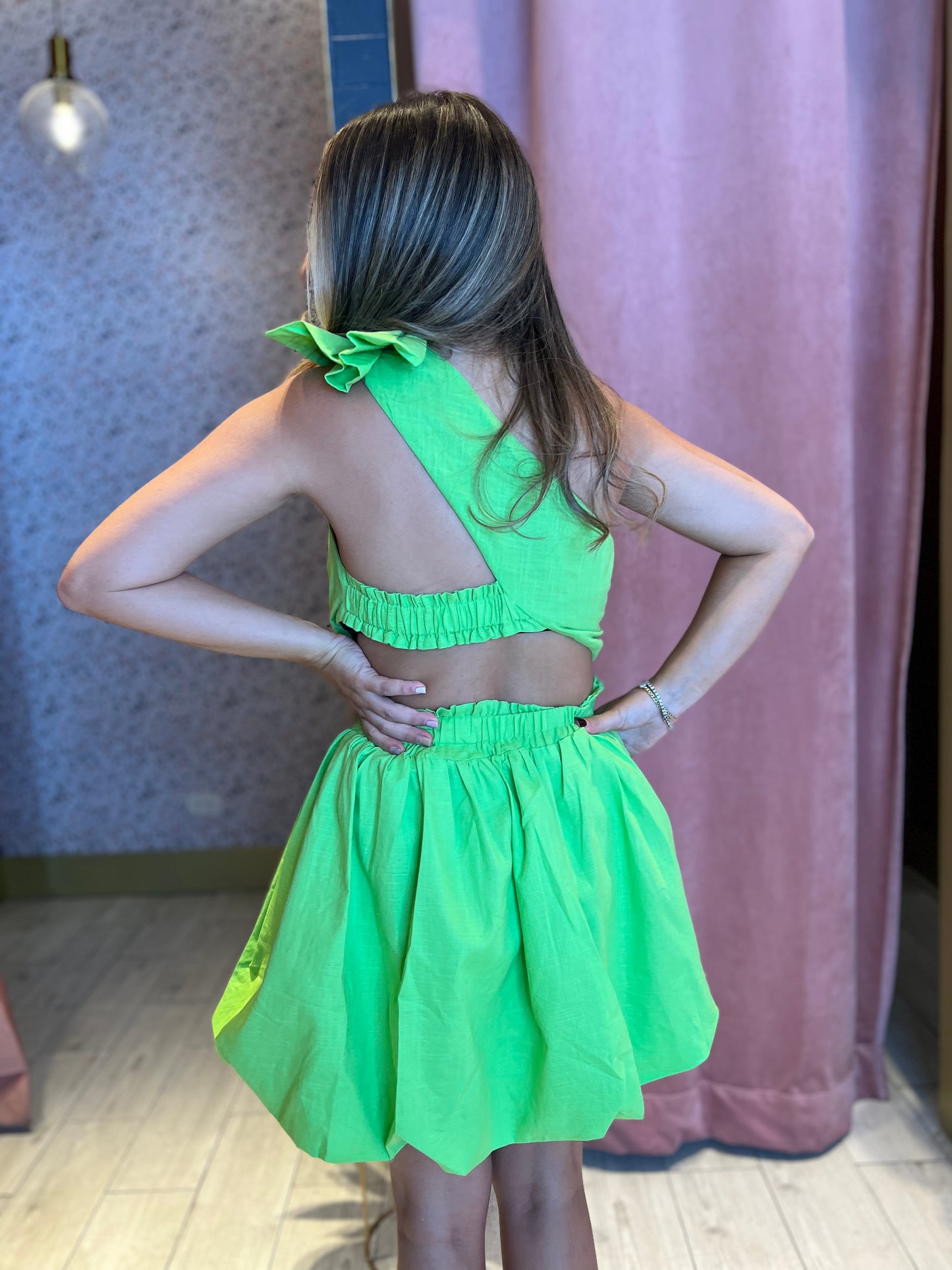 Lime cut out puffy dress