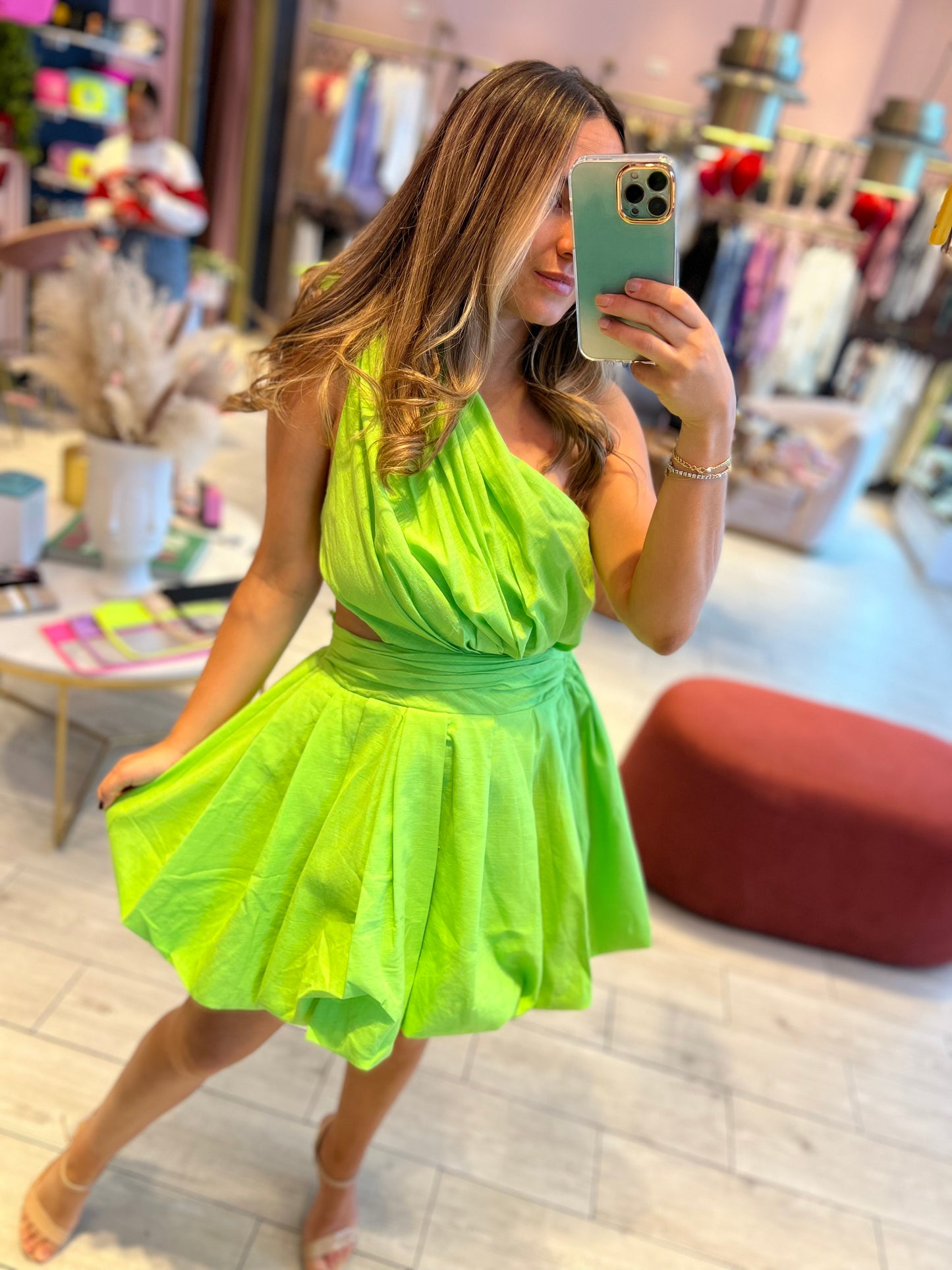 Lime cut out puffy dress