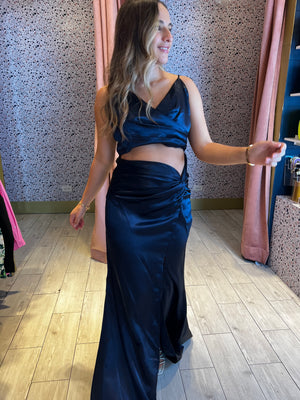 Navy cut out silky dress