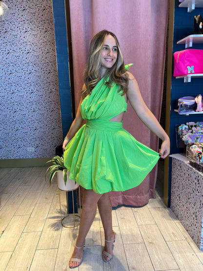 Lime cut out puffy dress