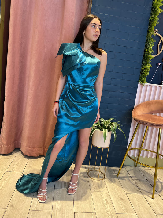 Teal bow one shoulder dress BLACK WEEK