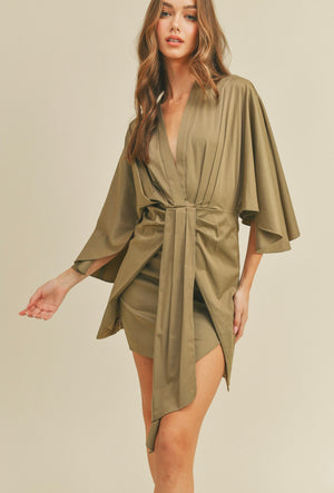 Olive silky drapped dress