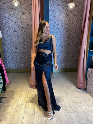Navy cut out silky dress