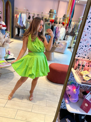 Lime cut out puffy dress