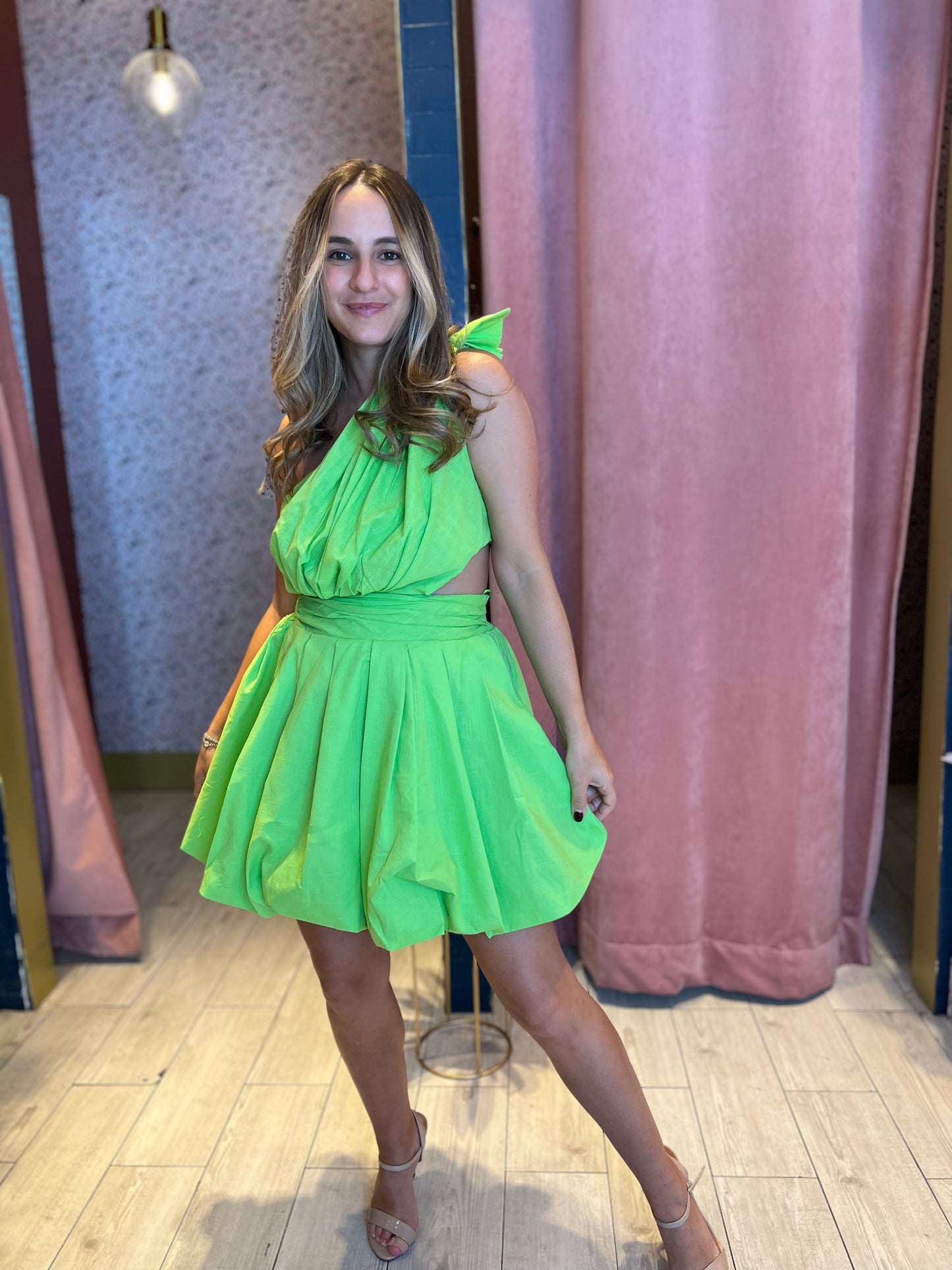 Lime cut out puffy dress