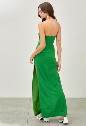 Deep green cut out strapless dress