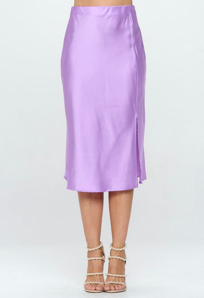 Lavender silky midi skirt