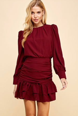 Burgundy ruffled puffy dress