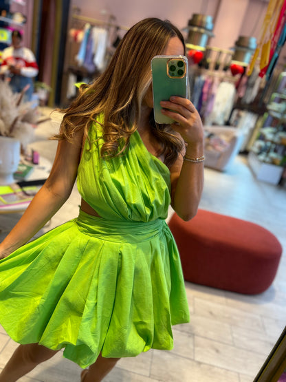 Lime cut out puffy dress