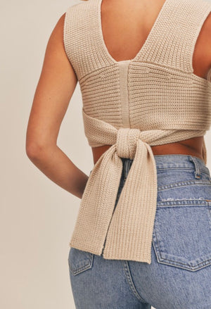 Taupe knitted wrap around top