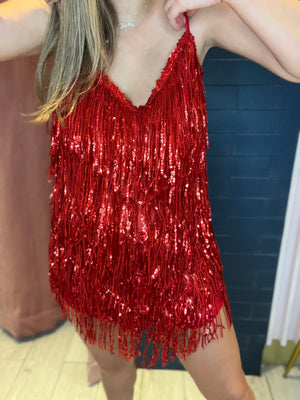 Red fringed sequins dress