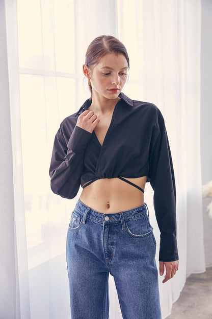 Black cropped tie shirt