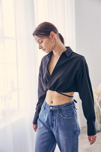 Black cropped tie shirt