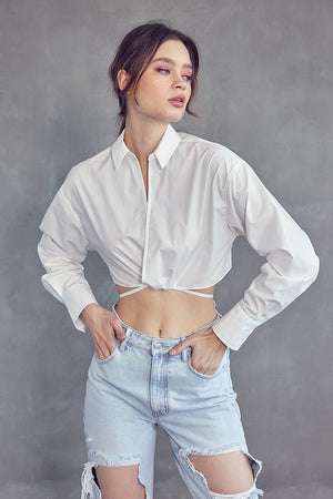 White cropped tie shirt