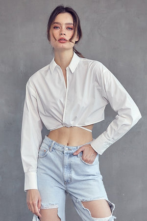 White cropped tie shirt