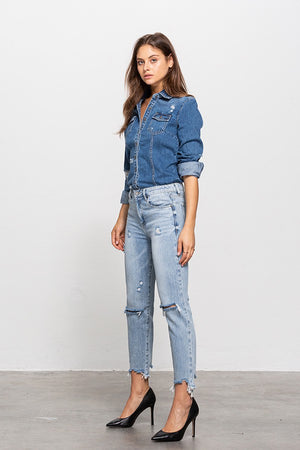 Ripped straight jeans