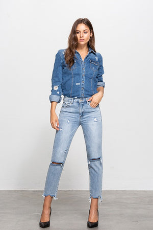 Ripped straight jeans
