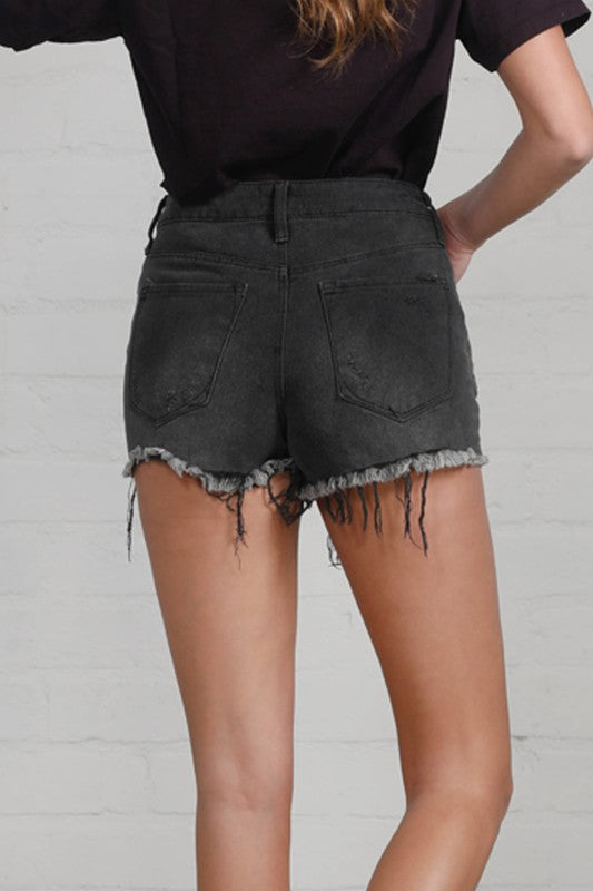 Denim ripped black shorts