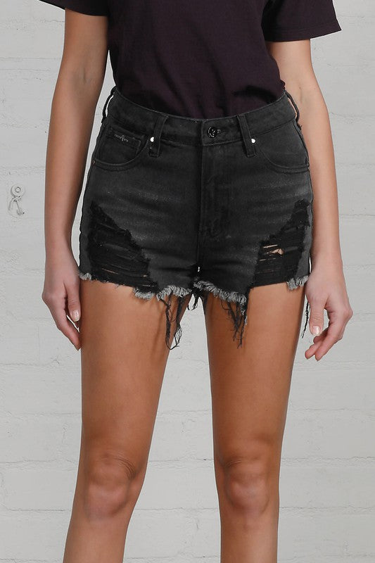 Denim ripped black shorts